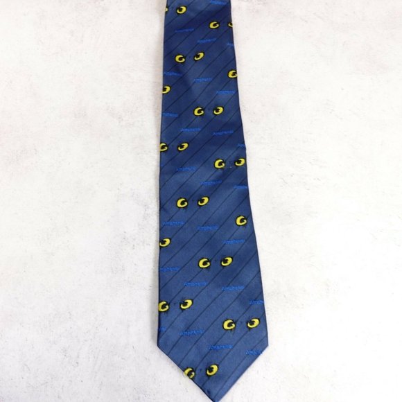 AMPHENOL Men's Silk Navy Blue Yellow Narrow Neck Tie OS Striped Pointed Business